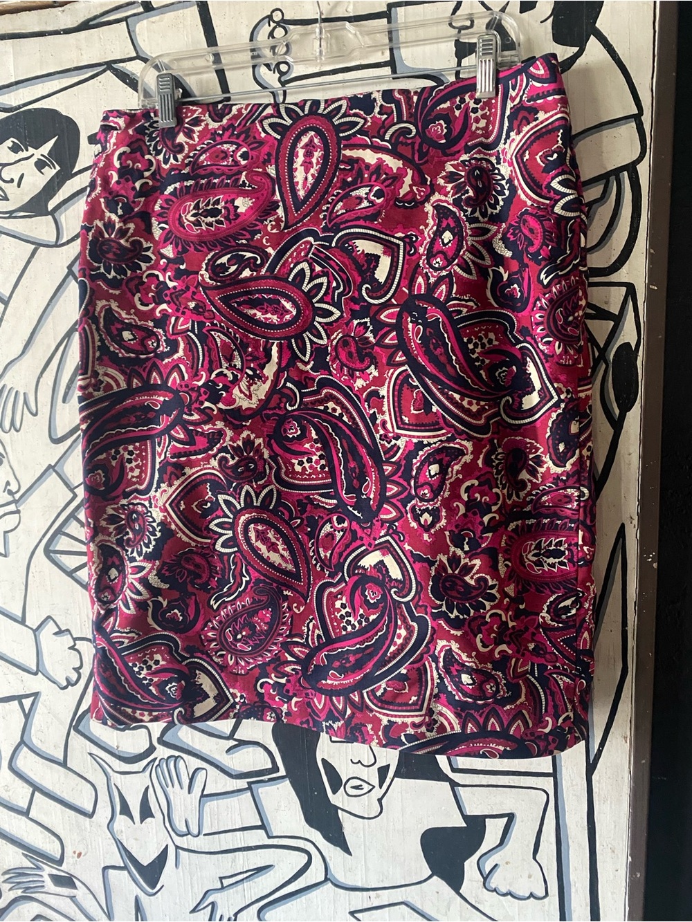 Talbots Pink and Navy Paisley Pencil Skirt